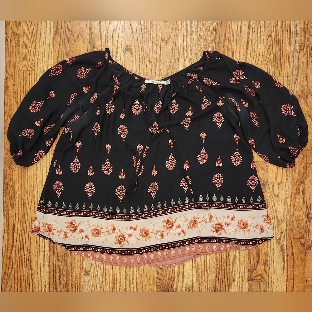Liberty Love Black and Pink Floral Blouse, Size: 1XL